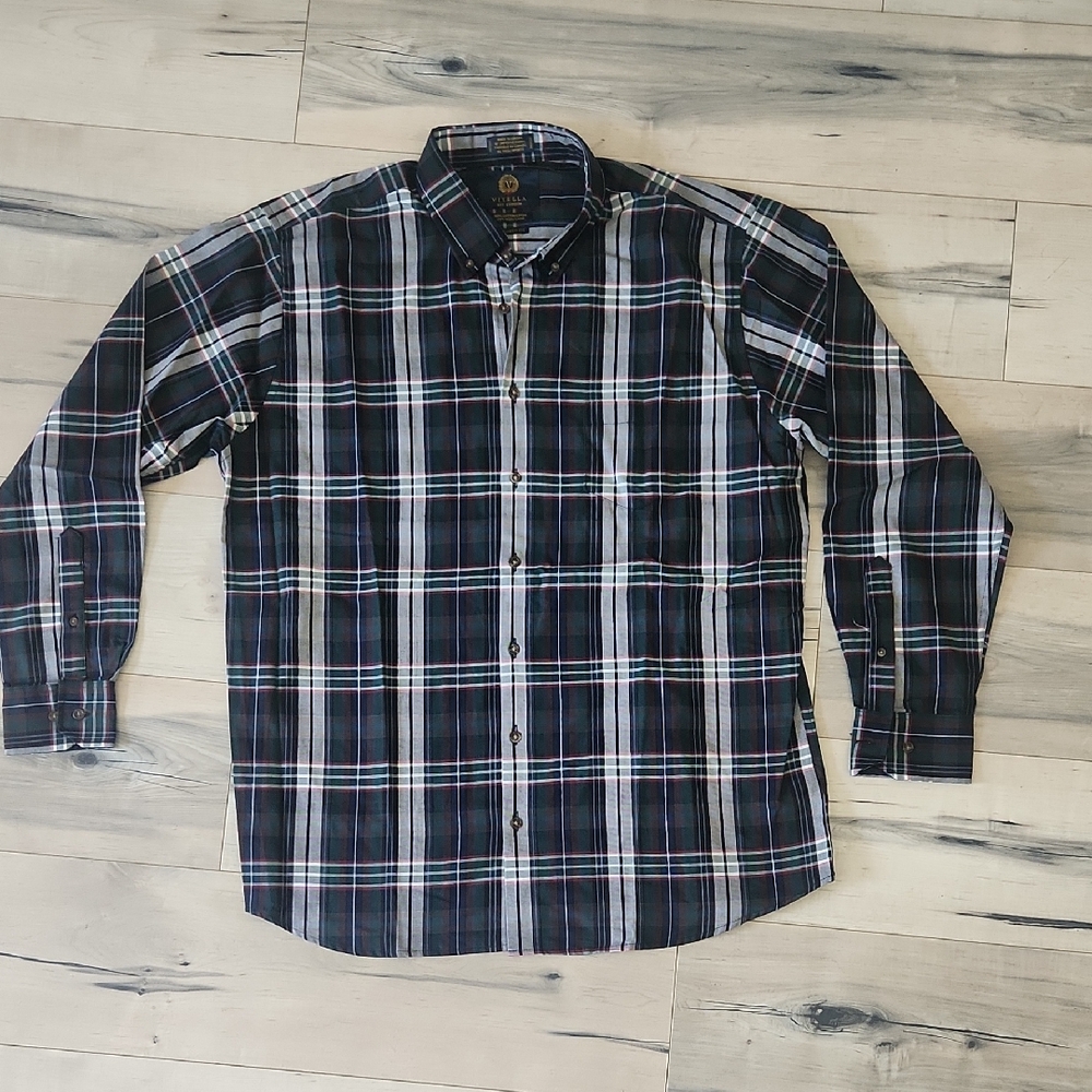 Men's Black and White Plaid Button Down Shirt
